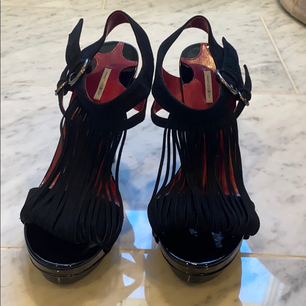 Max Studio Black Boudica Fringe Platform Heels 8 - Picture 2 of 7